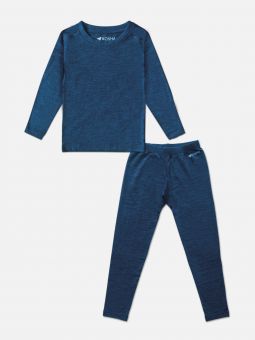 Blue Merino Wool & Bamboo Full Sleeves Thermal Set | Kids